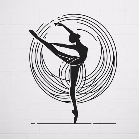 Ballet dancer silhouette on white brick wall background. Vector illustration.のイラスト素材