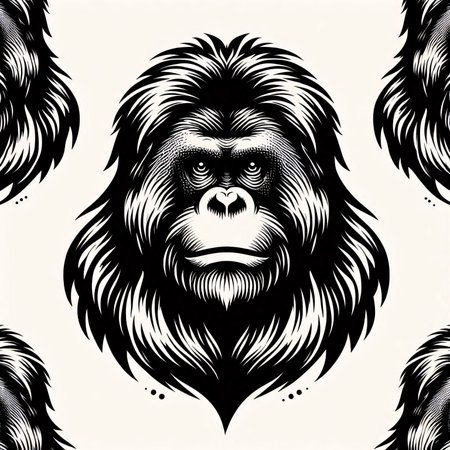 Monkey head vector illustration. Monochrome style. Hand drawn.のイラスト素材