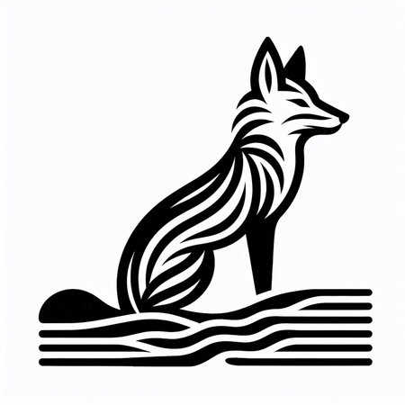 Vector image of a silhouette of a fox on a white background.のイラスト素材