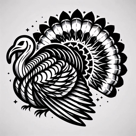 turkey vector illustration on a white background in black and white colorsのイラスト素材