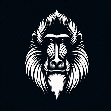 Monkey head vector illustration on dark background. Wild animal head.のイラスト素材