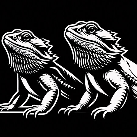 vector illustration of two iguanas in black and white colors.のイラスト素材