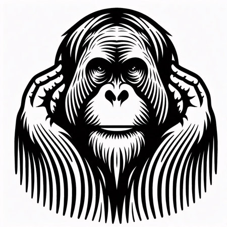 Monkey head on a white background. Monochrome vector illustration.