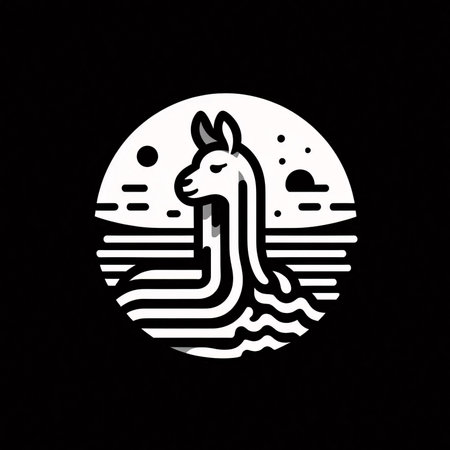 Illustration of a llama in a circle on a black backgroundのイラスト素材