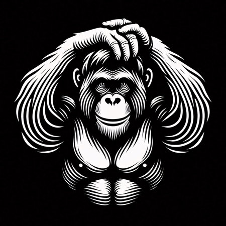 Monkey head on the black background. Hand drawn vector illustration.のイラスト素材