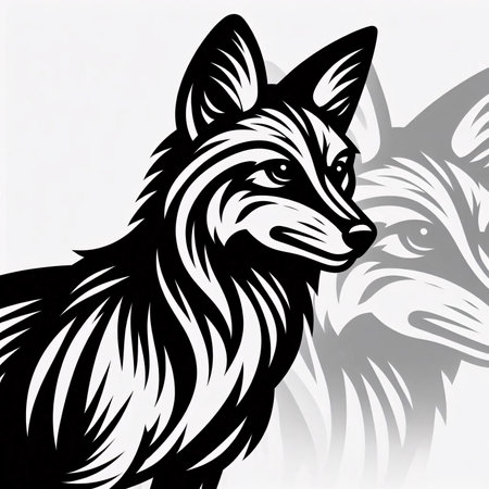 Vector image of a head of a fox in black and white colorsのイラスト素材