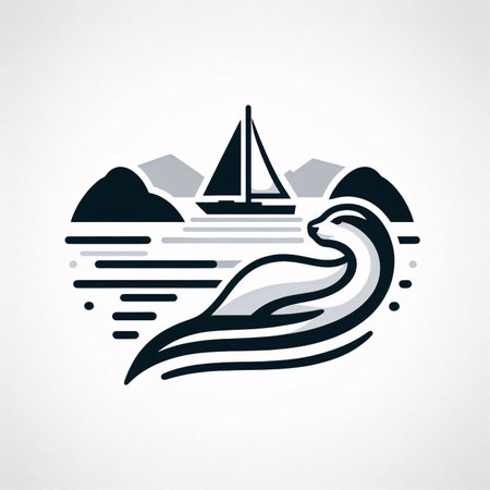 Swan on the sea with mountains in the background. Vector illustration.のイラスト素材
