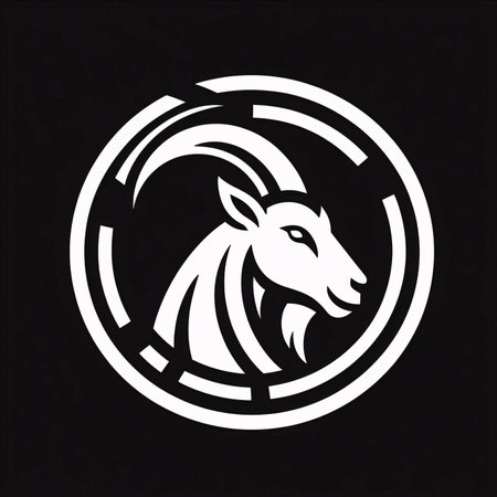 Goat head with circle on black background. Animal head symbol.のイラスト素材