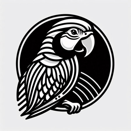 Parrot tattoo in black and white. Vector illustration isolated on white background.のイラスト素材