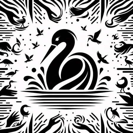 Black and white swan on the background of the zebra patternのイラスト素材