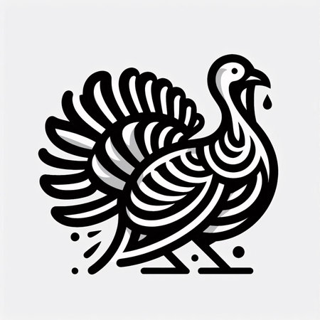turkey symbol of the new year, vector illustration in black and whiteのイラスト素材