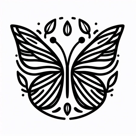 Butterfly and flower doodle line art vector illustration.のイラスト素材