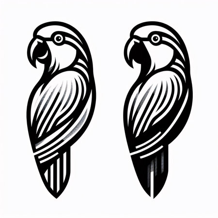 Parrot tattoo isolated on white background. Hand drawn vector illustration.のイラスト素材