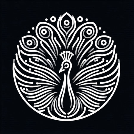 Peacock vector illustration. Hand drawn peacock on dark background.のイラスト素材