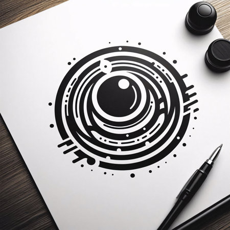 Top view of modern workplace with blank paper, pen and inkwell. Mock upの素材