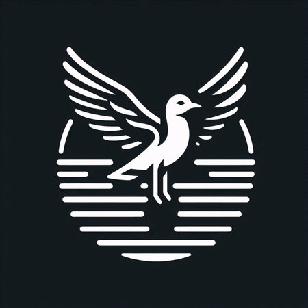 seagull and waves. vector illustration on a black background.の素材