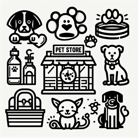 Pet shop icon set in black and white vector illustration. EPS10のイラスト素材