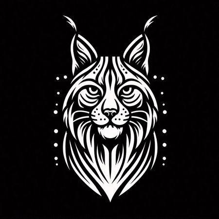 Beautiful lynx head on a black background. Vector illustration.のイラスト素材