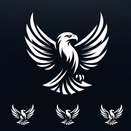 Eagle emblem. Eagle head with wings on a black background.