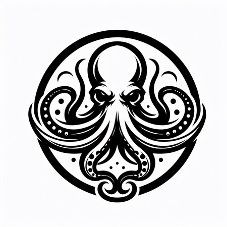 Octopus. Black and white vector illustration. Tattoo design.のイラスト素材