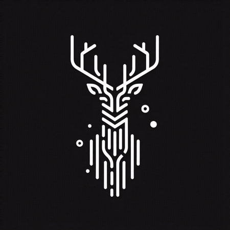 Vector illustration of deer head in line art style on black background.のイラスト素材