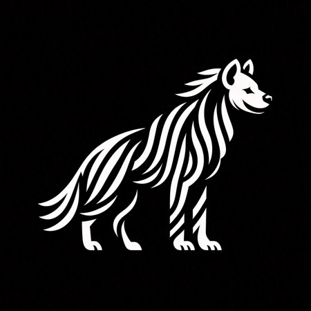 Illustration of a stylized hyena on a black background.の素材