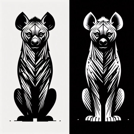 Striped hyena in black and white. Vector illustration.の素材