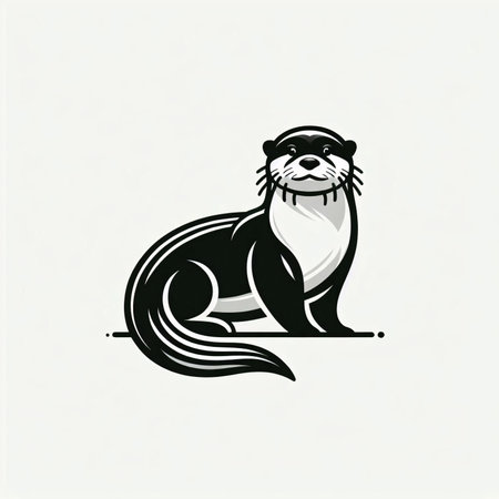Otter black and white vector logo, emblem, icon.の素材