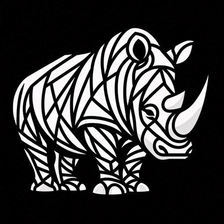 rhinoceros in the style of stained glass on a black backgroundの素材