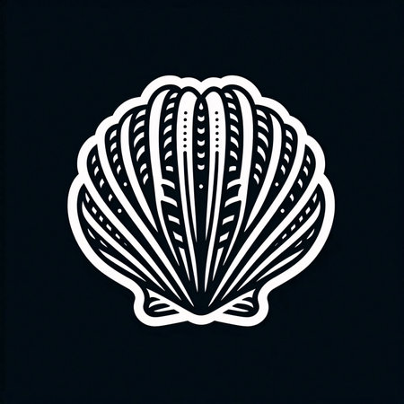 Hand drawn seashell on black background. Vector illustration for your designの素材