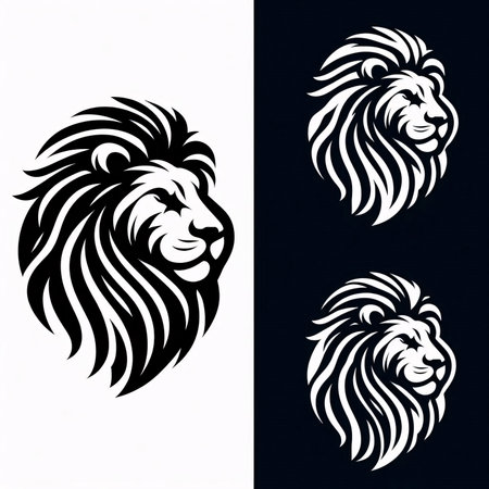 Lion head logo. Black and white version. Vector illustration.の素材
