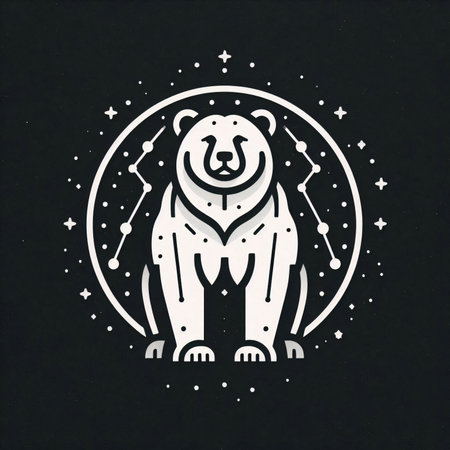 Polar bear. Hand drawn vector illustration in retro style. Isolated on black background.の素材
