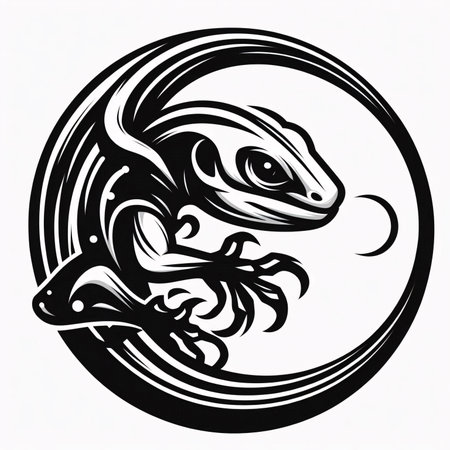 Lizard tattoo design in black and white on a white background.の素材