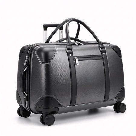 Black suitcase isolated on white background. 3D illustration. Side view.の素材