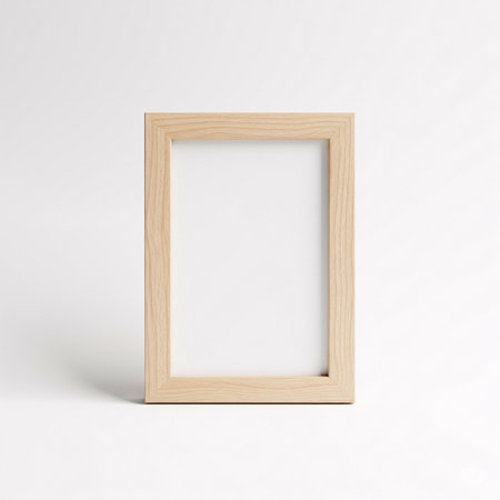 Wooden picture frame on a white background. 3D rendering.の素材