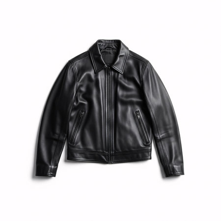 Black leather jacket isolated on a white background. 3d rendering.の素材