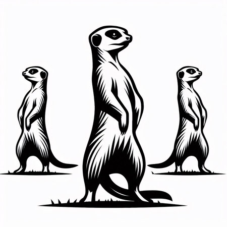 meerkat isolated on a white background. vector illustration in black and white colorsのイラスト素材