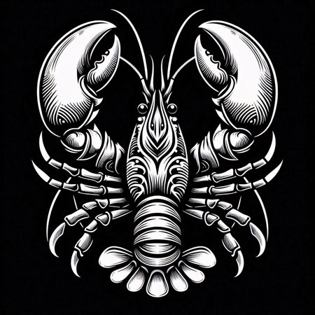 Lobster tattoo design on a black background. Vector illustration.のイラスト素材