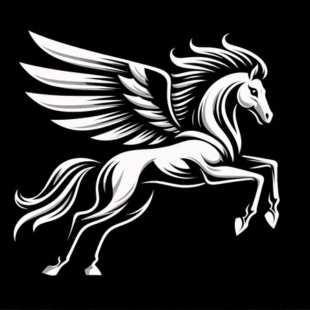 Horse with wings on a black background. Vector illustration for your designのイラスト素材