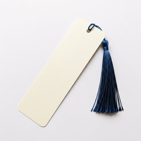 Blank price tag with a blue tassel on white backgroundの素材