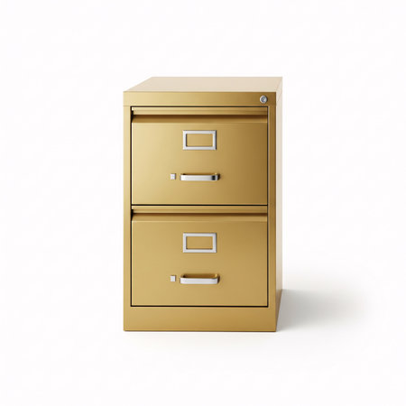 Wooden filing cabinet isolated on white background. 3D illustration.の素材