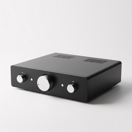 Black sound amplifier isolated on a white background. 3d render.の素材