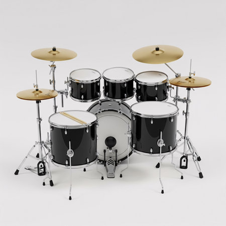 Realistic Detailed 3D Render of Drum Kit Isolated on White Backgroundの素材