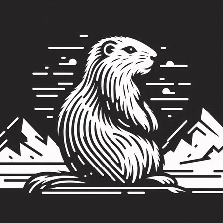 Cute marmot. Vector illustration in black and white colors.のイラスト素材