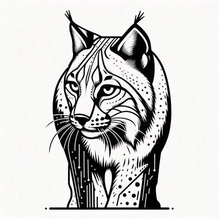 Lynx head. Hand drawn vector illustration in black and white.のイラスト素材