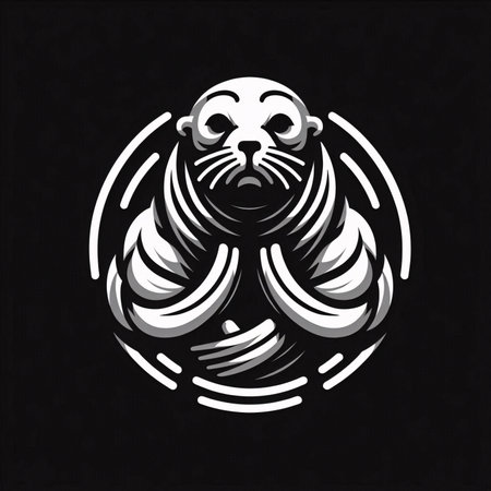 Otter in a circle. Vector illustration on a black background.のイラスト素材