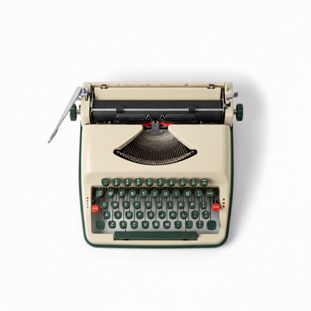 Retro typewriter isolated on white background. 3D illustration.の素材