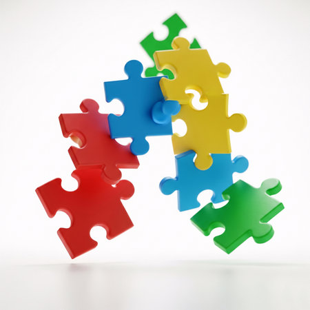 Colorful puzzle on a white background. 3D rendering image.の素材