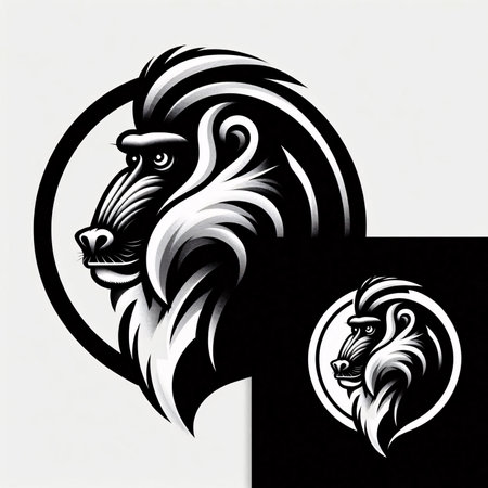 lion head tattoo on white and black background. vector illustration.のイラスト素材