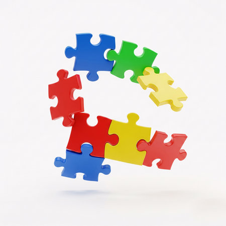 Colorful puzzle, number 2, 3d render, isolated on white backgroundの素材